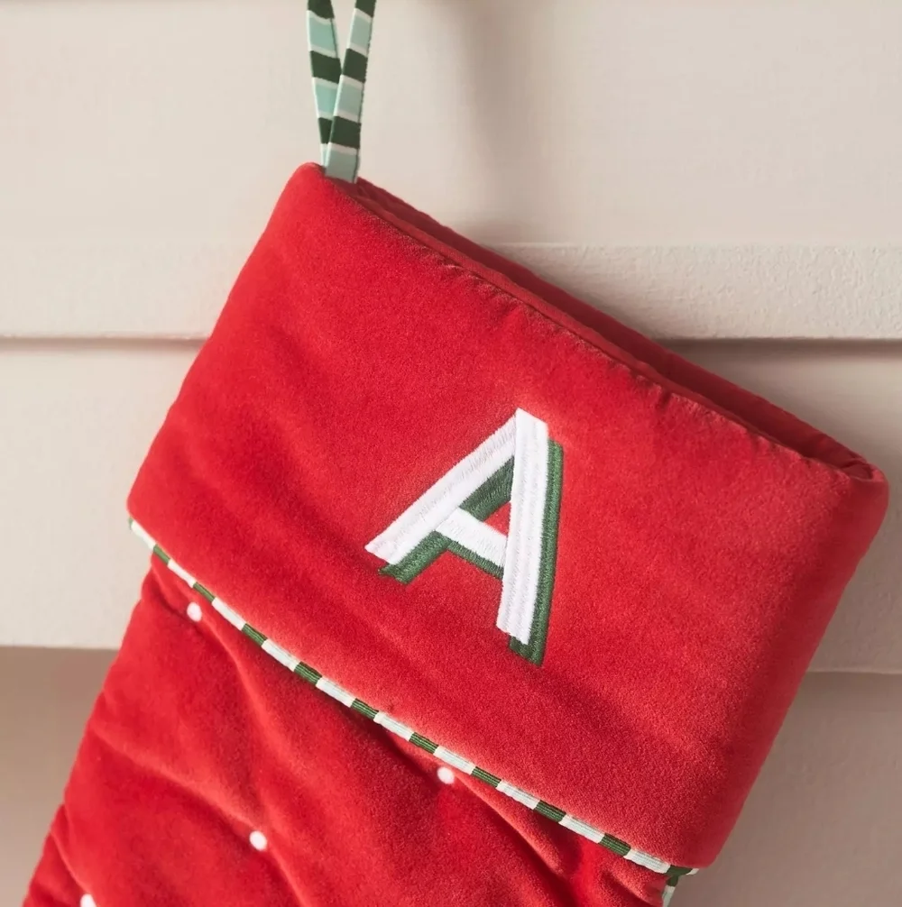 Anthropologie Milo Red Velvet Monogram Christmas Stockings, (PICK YOUR LETTER)